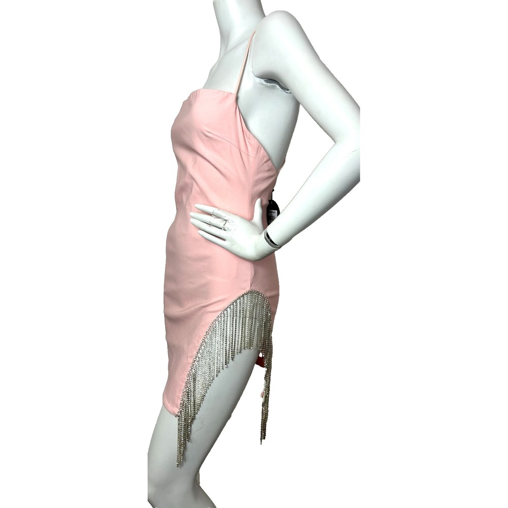 White Fox Mini Dress Size Medium Pink Rhinestone Trim Open Back Come Back NWT - Picture 3 of 10